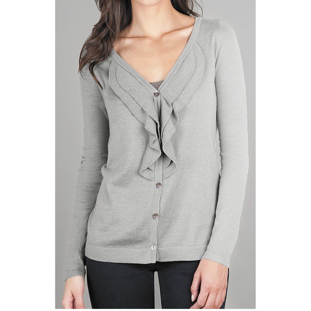 Lilla P Cashmere Blend Ruffle Cardigan. Size Large.